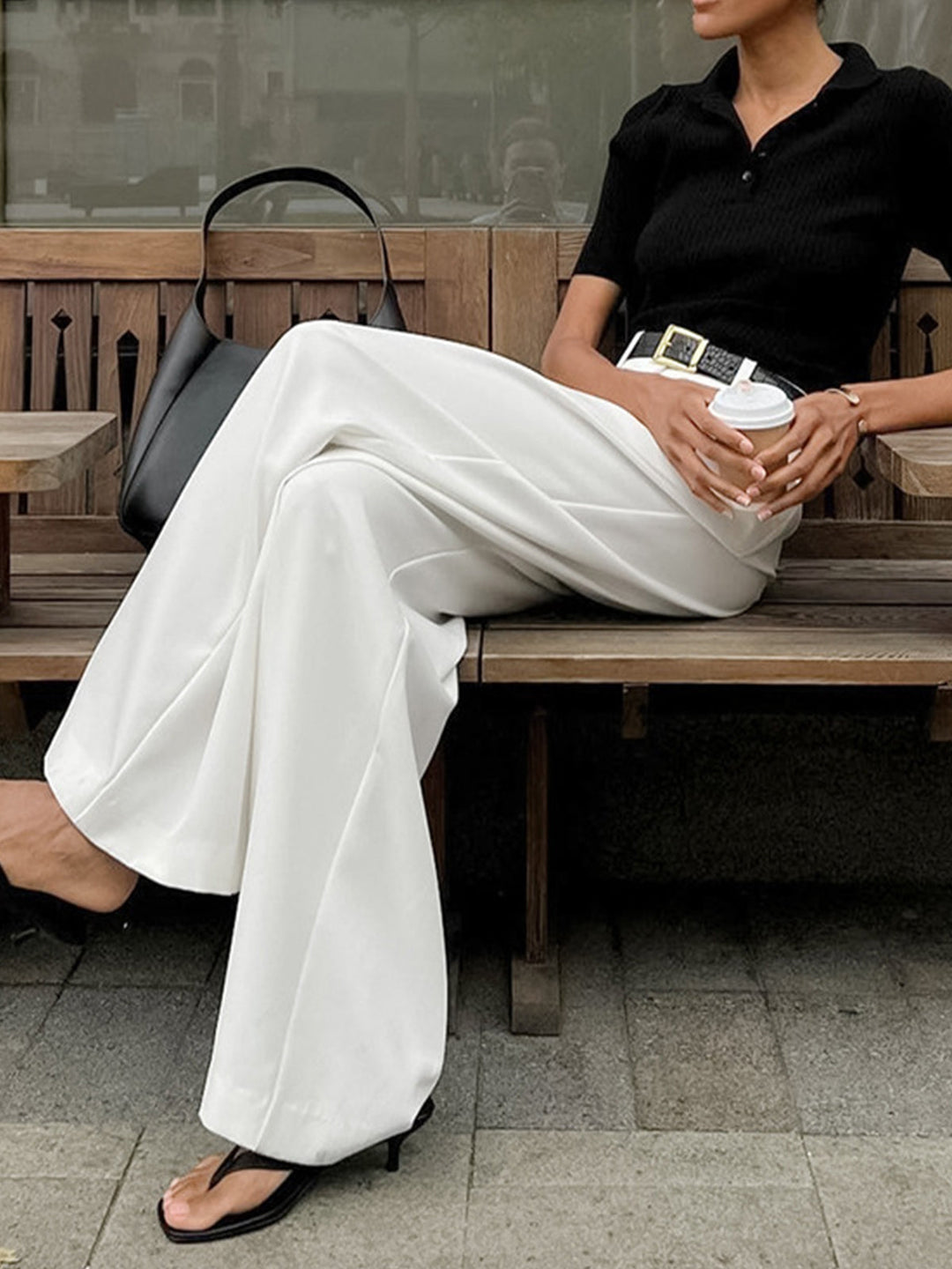 Women's Pleated Front Wide Leg Pants with Belt for Elegant Business and Casual Wear 2