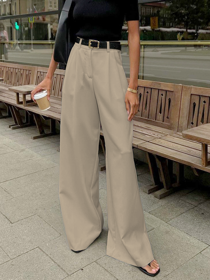 Women's Pleated Front Wide Leg Pants with Belt for Elegant Business and Casual Wear 4