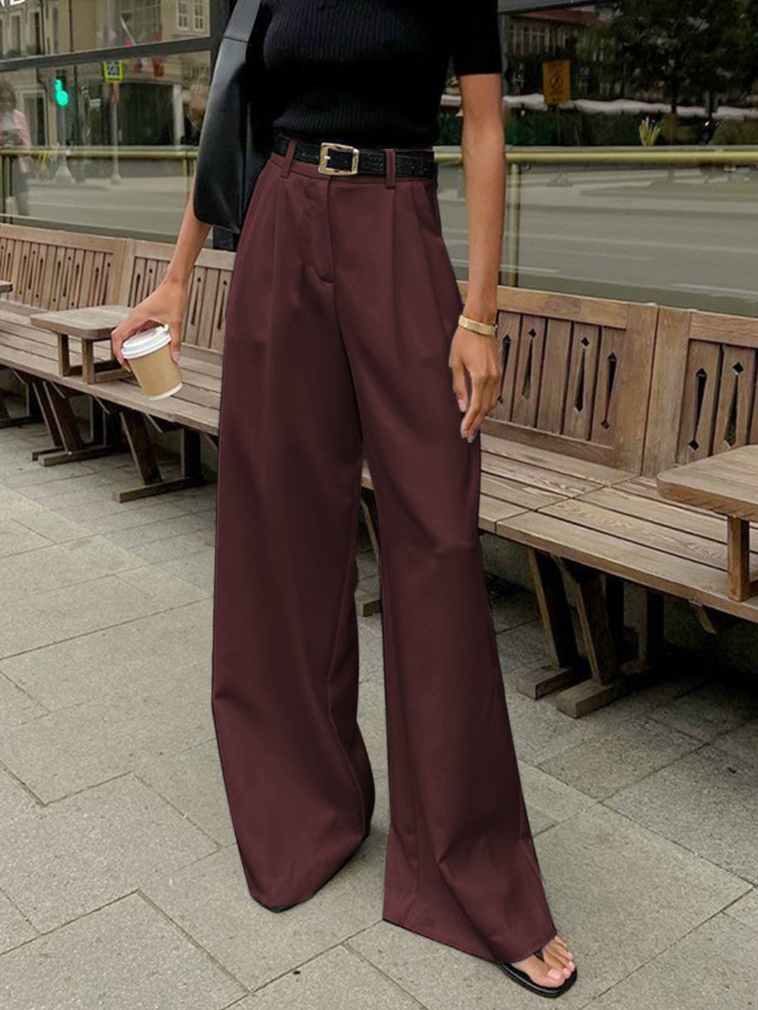 Women's Pleated Front Wide Leg Pants with Belt for Elegant Business and Casual Wear 5