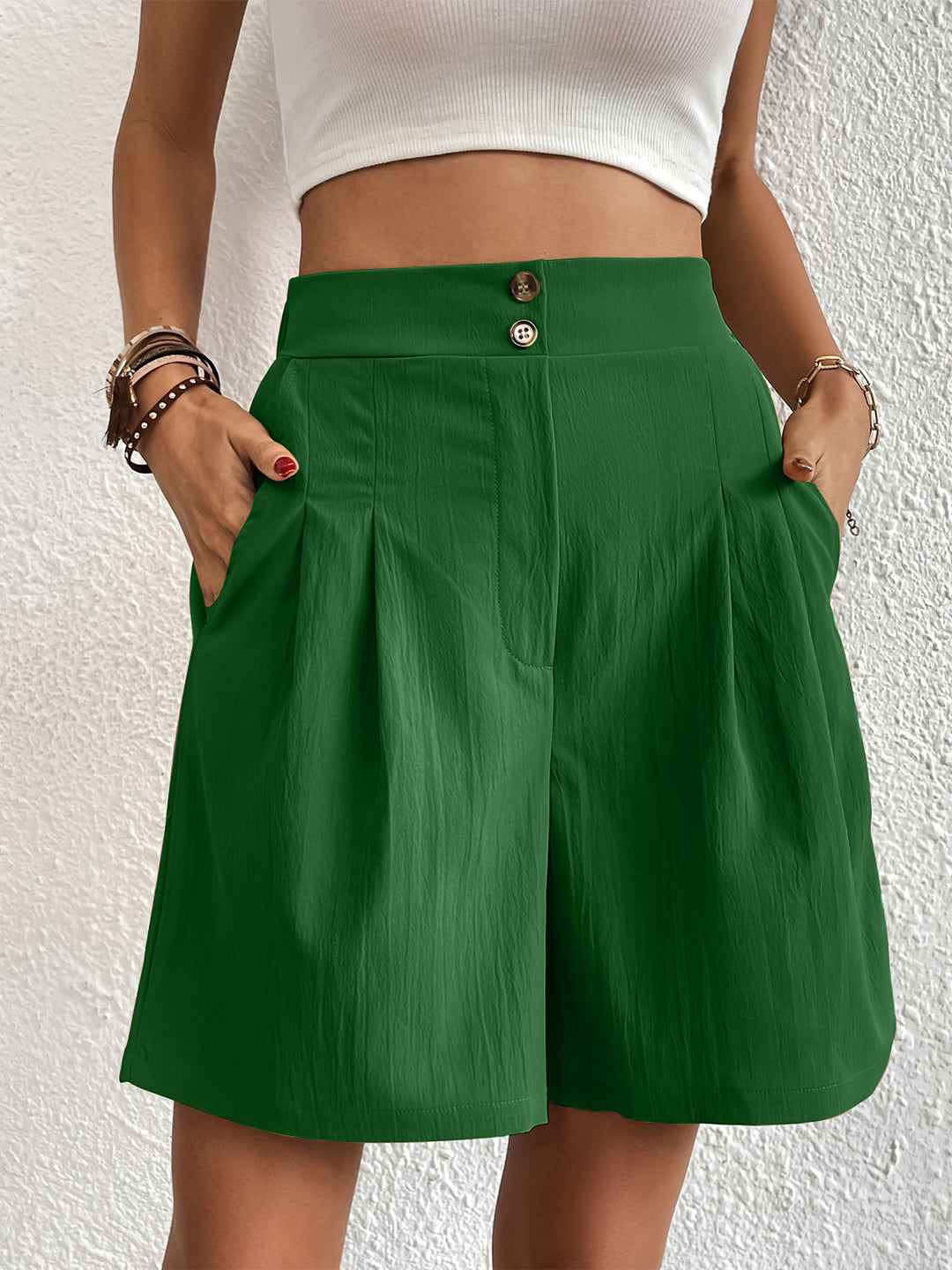 Women's Pocketed Half Elastic Waist Shorts for Casual Summer Wear - Comfortable and Stylish 10