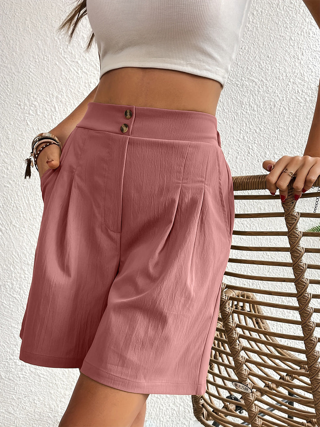Women's Pocketed Half Elastic Waist Shorts for Casual Summer Wear - Comfortable and Stylish 12