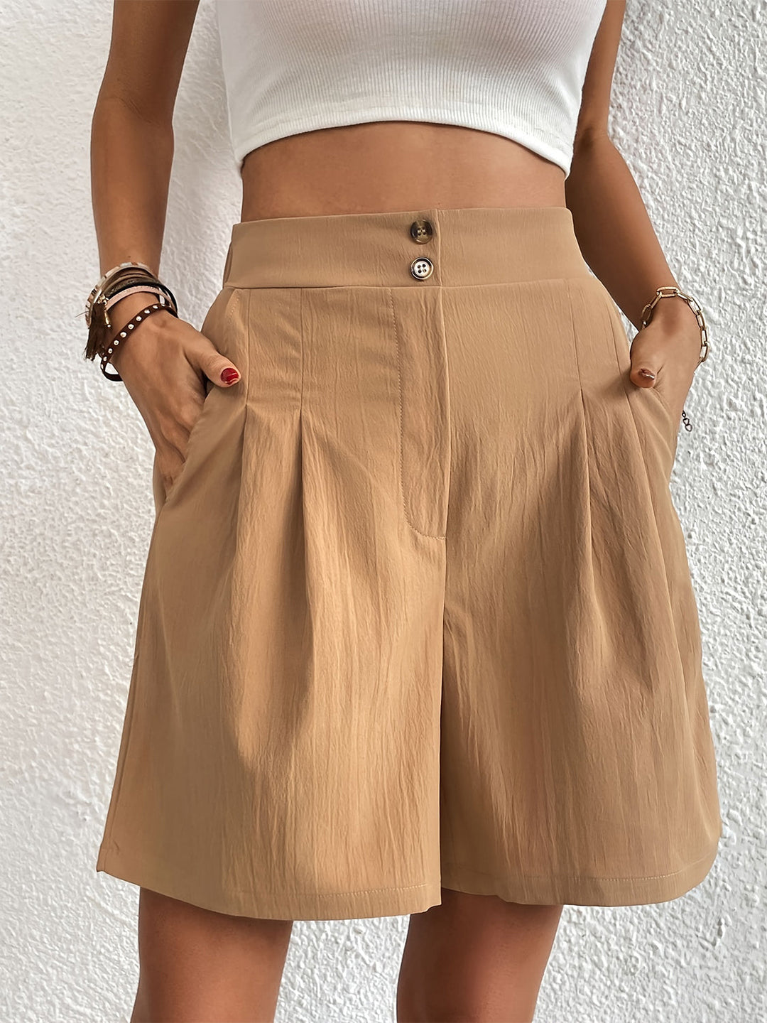 Women's Pocketed Half Elastic Waist Shorts for Casual Summer Wear - Comfortable and Stylish 14