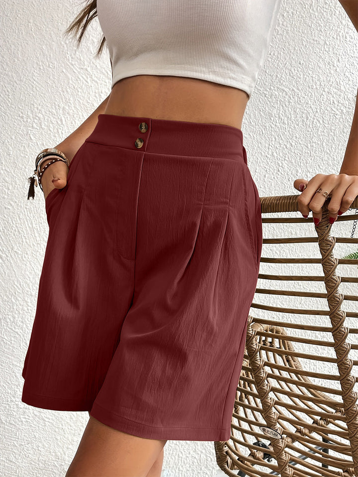 Women's Pocketed Half Elastic Waist Shorts for Casual Summer Wear - Comfortable and Stylish 3