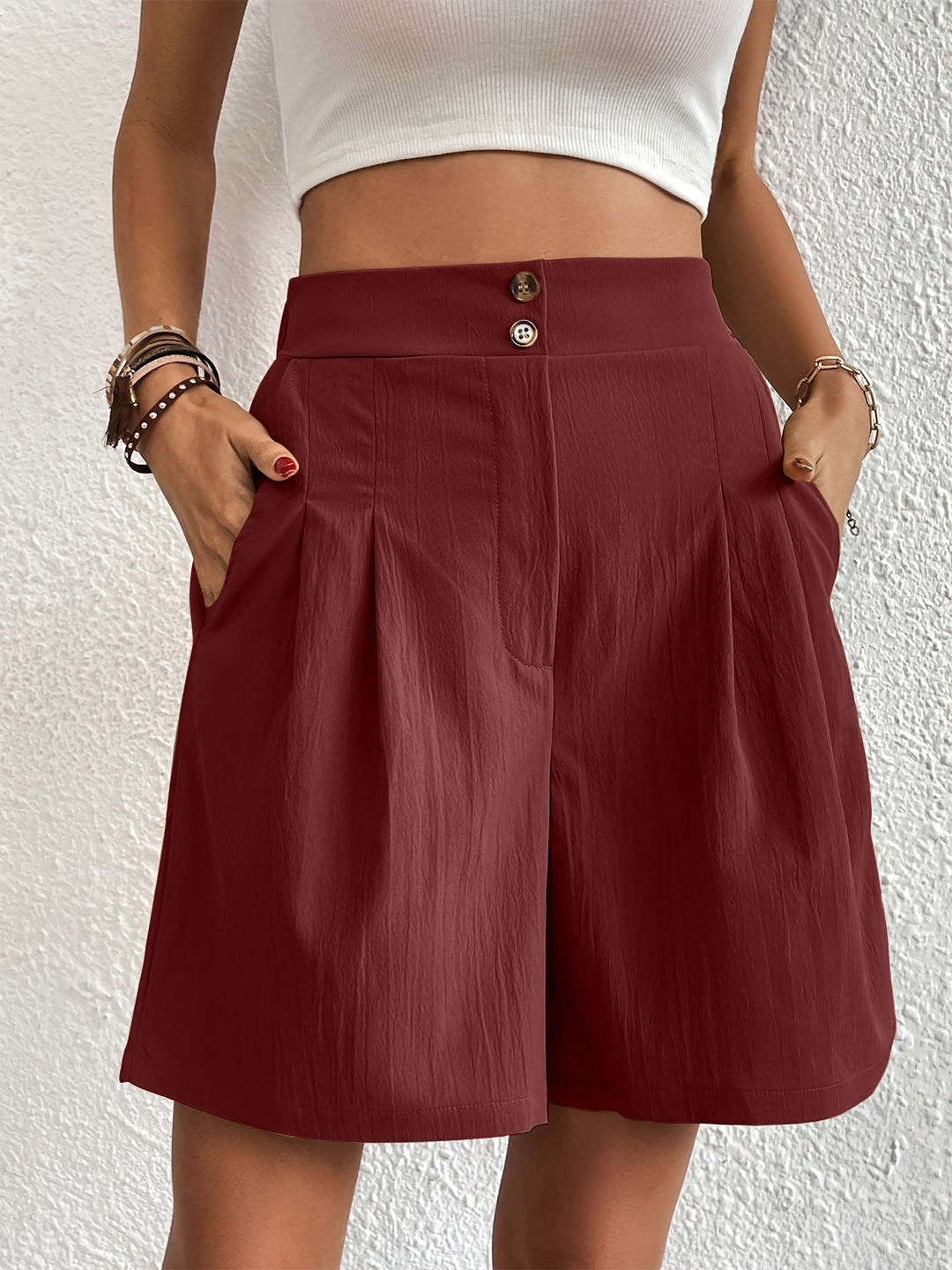 Women's Pocketed Half Elastic Waist Shorts for Casual Summer Wear - Comfortable and Stylish 5