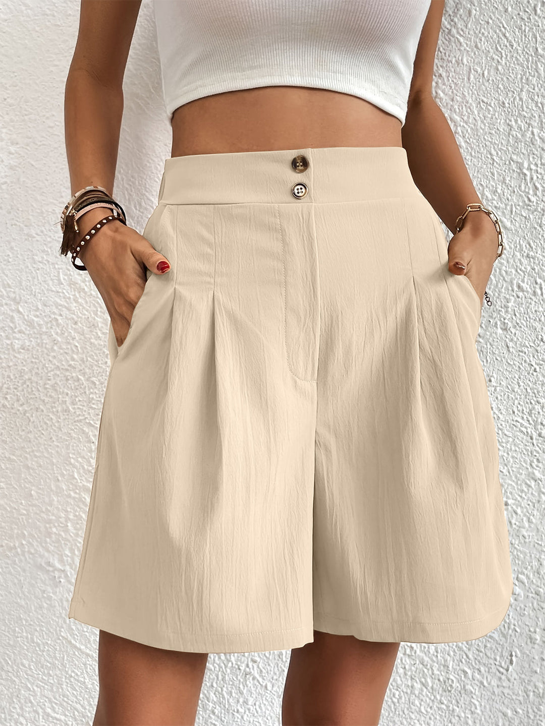 Women's Pocketed Half Elastic Waist Shorts for Casual Summer Wear - Comfortable and Stylish 9