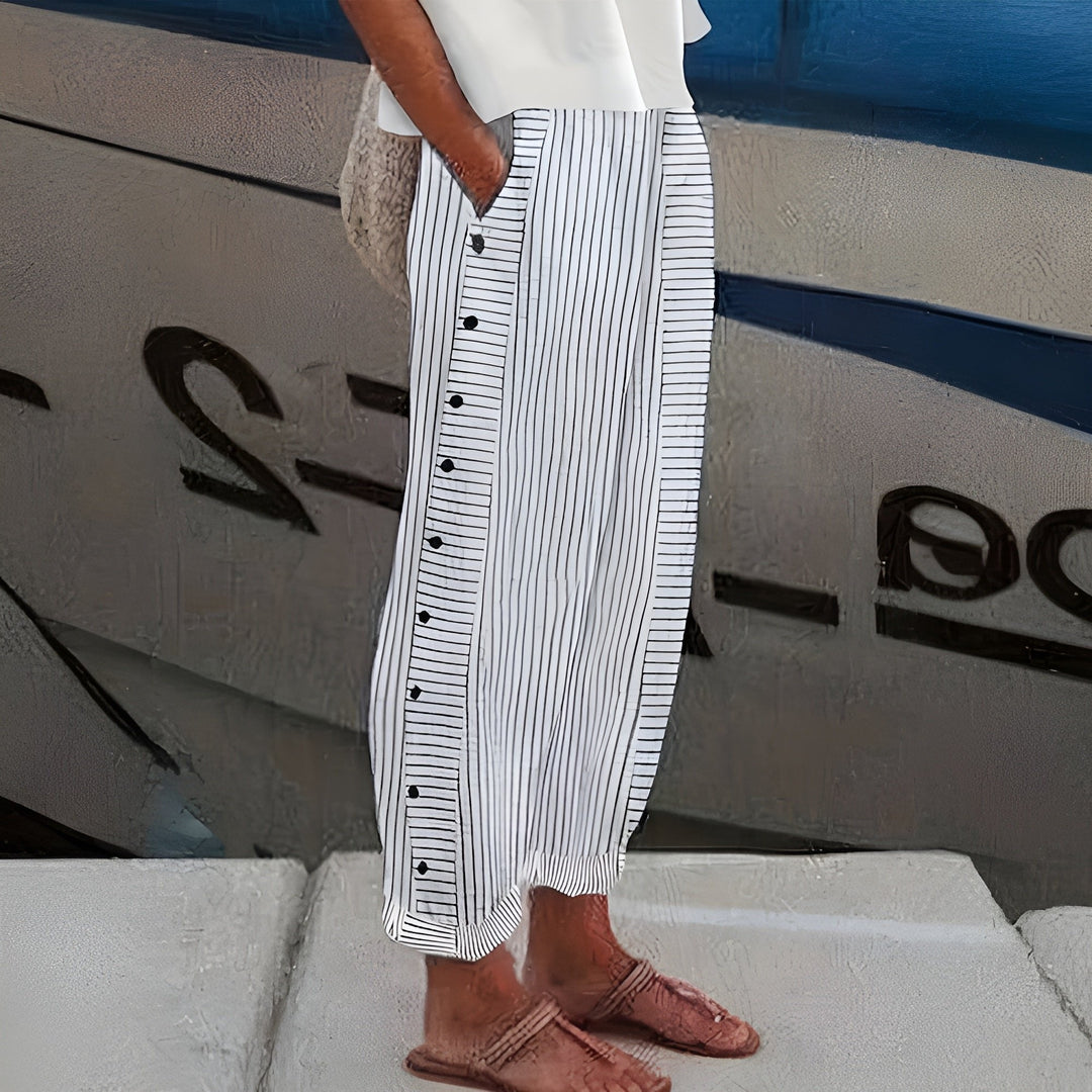 Women's Relaxed-Fit Striped Trousers with Side Pockets Elastic Waistband 2