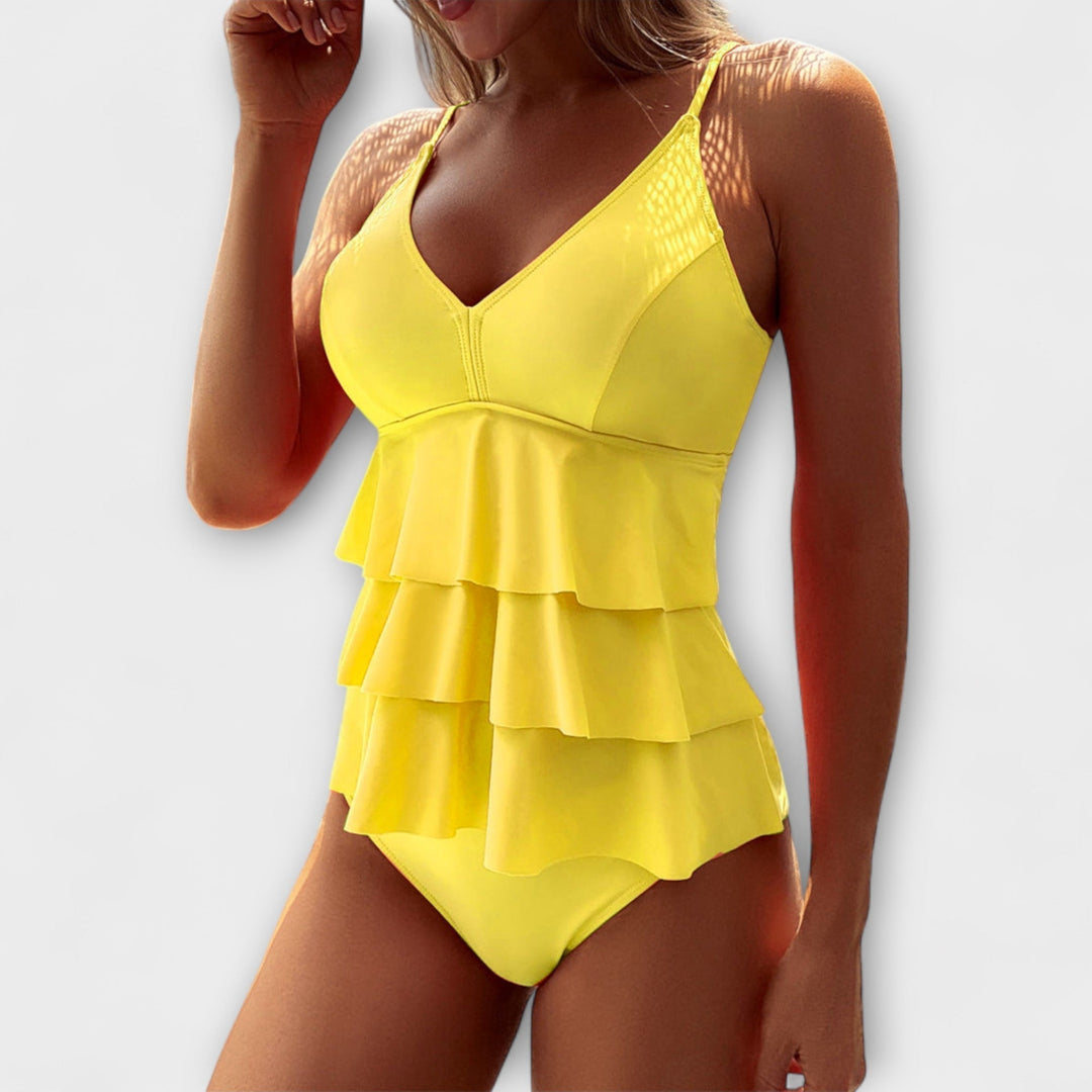 Women's Ruffle Tiered V-Neck One Piece Swimsuit - Stylish Swimwear for Summer Beach Days 1