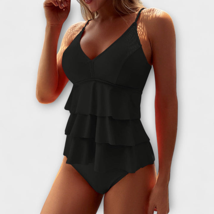 Women's Ruffle Tiered V-Neck One Piece Swimsuit - Stylish Swimwear for Summer Beach Days 5
