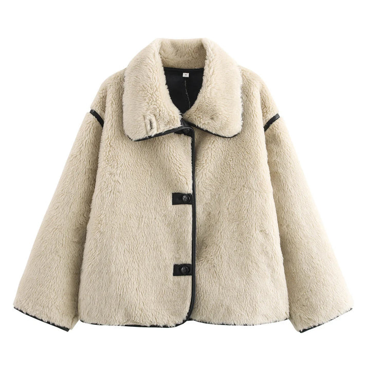 Women's Shawl Collar Teddy Jacket Button Front 5