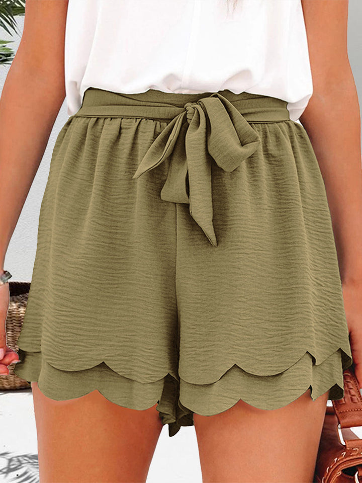 Women's Shorts - Tied Layered Scalloped Hem for Summer Casual Wear, Stylish and Comfortable 0