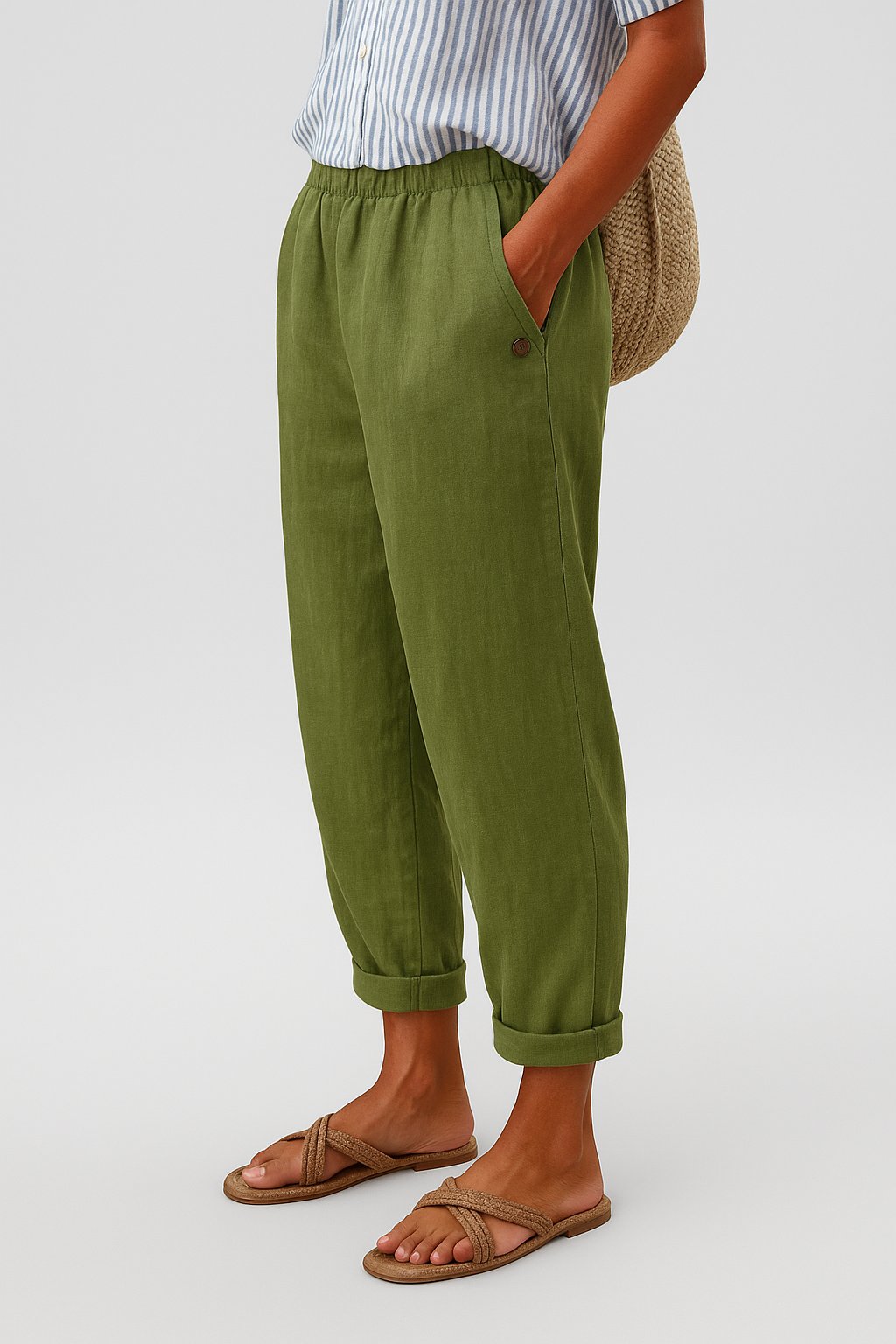 Women's Straight Loose Trousers with Elastic Waistband & Side Pockets for Comfortable Casual Wear 1