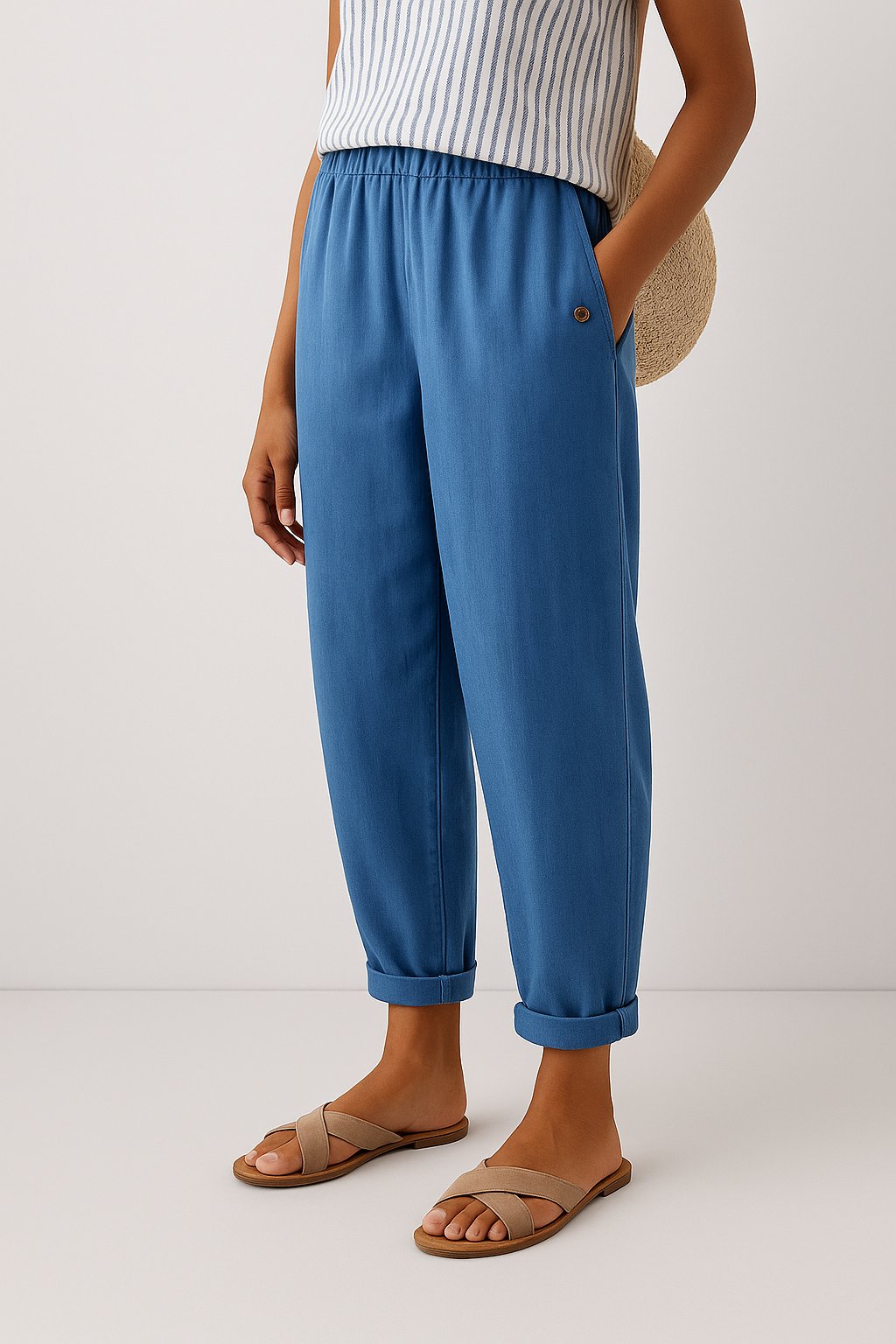 Women's Straight Loose Trousers with Elastic Waistband & Side Pockets for Comfortable Casual Wear 2