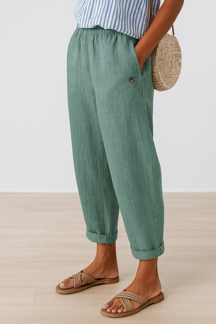 Women's Straight Loose Trousers with Elastic Waistband & Side Pockets for Comfortable Casual Wear 3