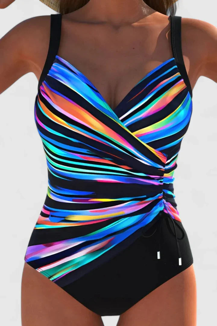 Women’s Striped Wrap-Front One-Piece Swimsuit for Summer Elegance 0