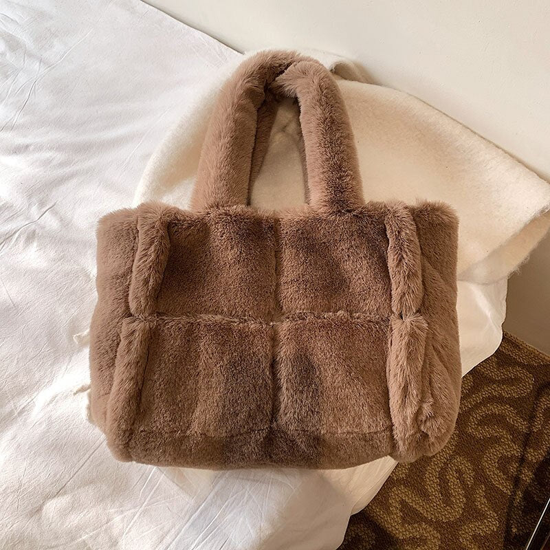 Women's Stylish Plush Handbag Versatile Storage Winter Accessory 10