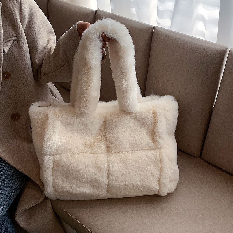Women's Stylish Plush Handbag Versatile Storage Winter Accessory 3