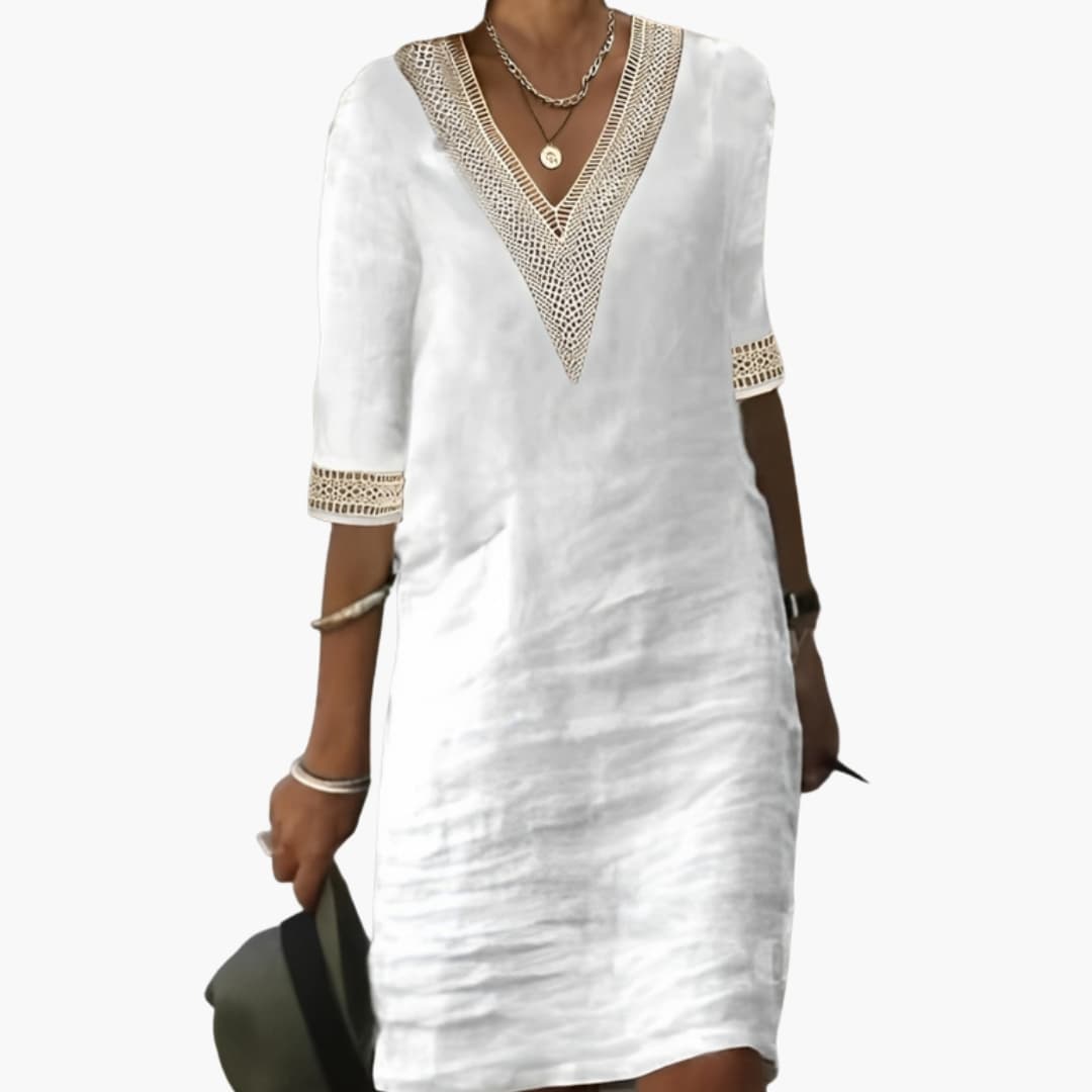 Women's Summer Dress - Elegant Knee-Length with Round Neck & Short Sleeves for Casual Outings 0