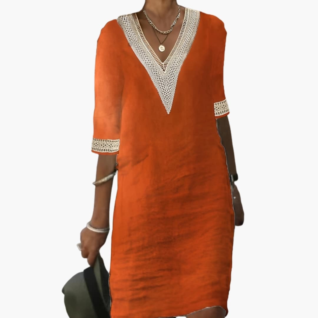 Women's Summer Dress - Elegant Knee-Length with Round Neck & Short Sleeves for Casual Outings 1