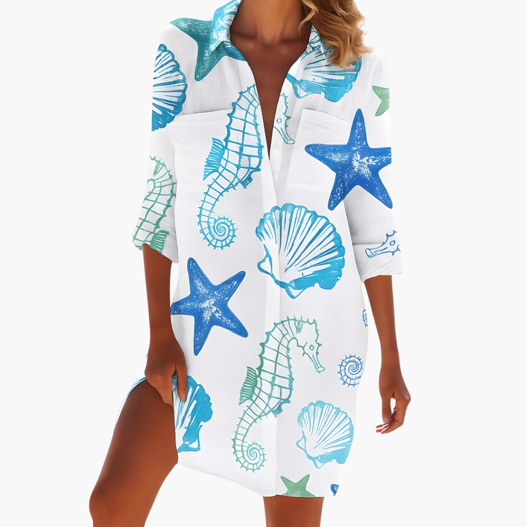 Women's Summer Dress with Long Sleeves and Button Placket - Lightweight Casual Shirt Dress for Warm Days 1