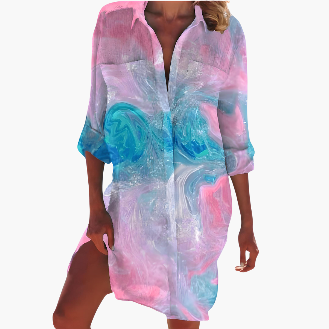 Women's Summer Dress with Long Sleeves and Button Placket - Lightweight Casual Shirt Dress for Warm Days 3