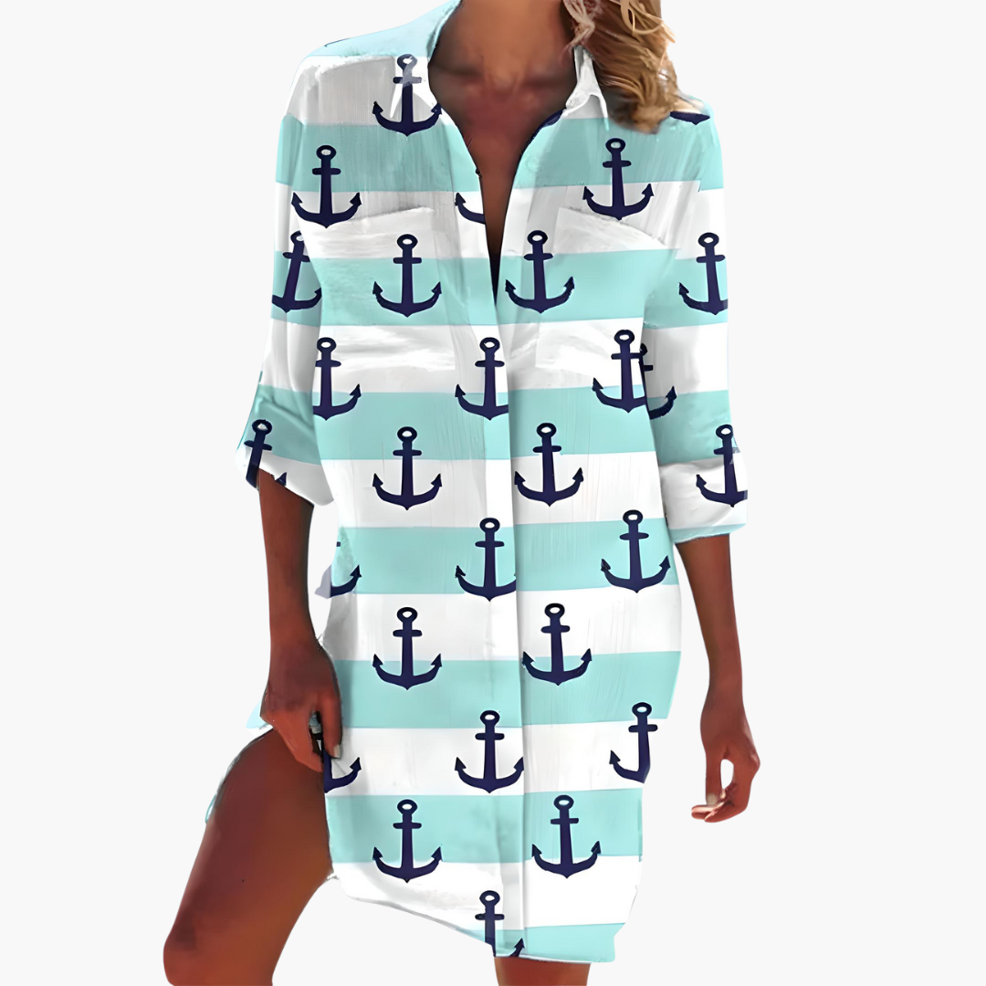Women's Summer Dress with Long Sleeves and Button Placket - Lightweight Casual Shirt Dress for Warm Days 4