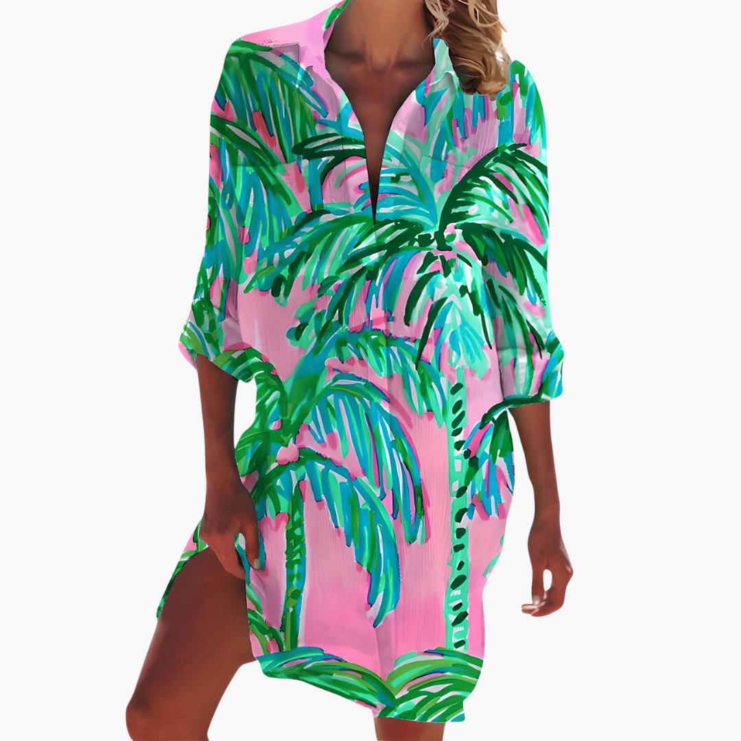 Women's Summer Dress with Long Sleeves and Button Placket - Lightweight Casual Shirt Dress for Warm Days 5