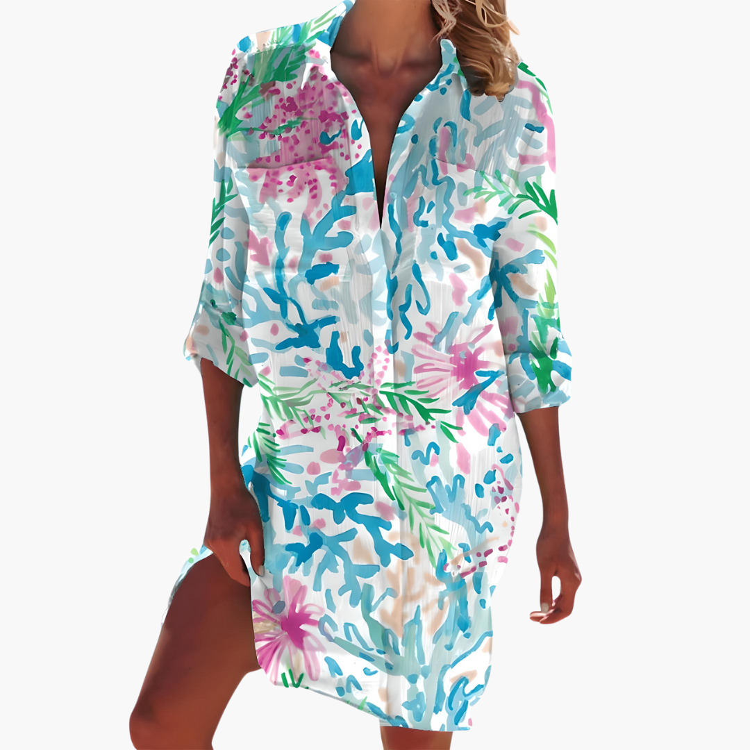 Women's Summer Dress with Long Sleeves and Button Placket - Lightweight Casual Shirt Dress for Warm Days 6