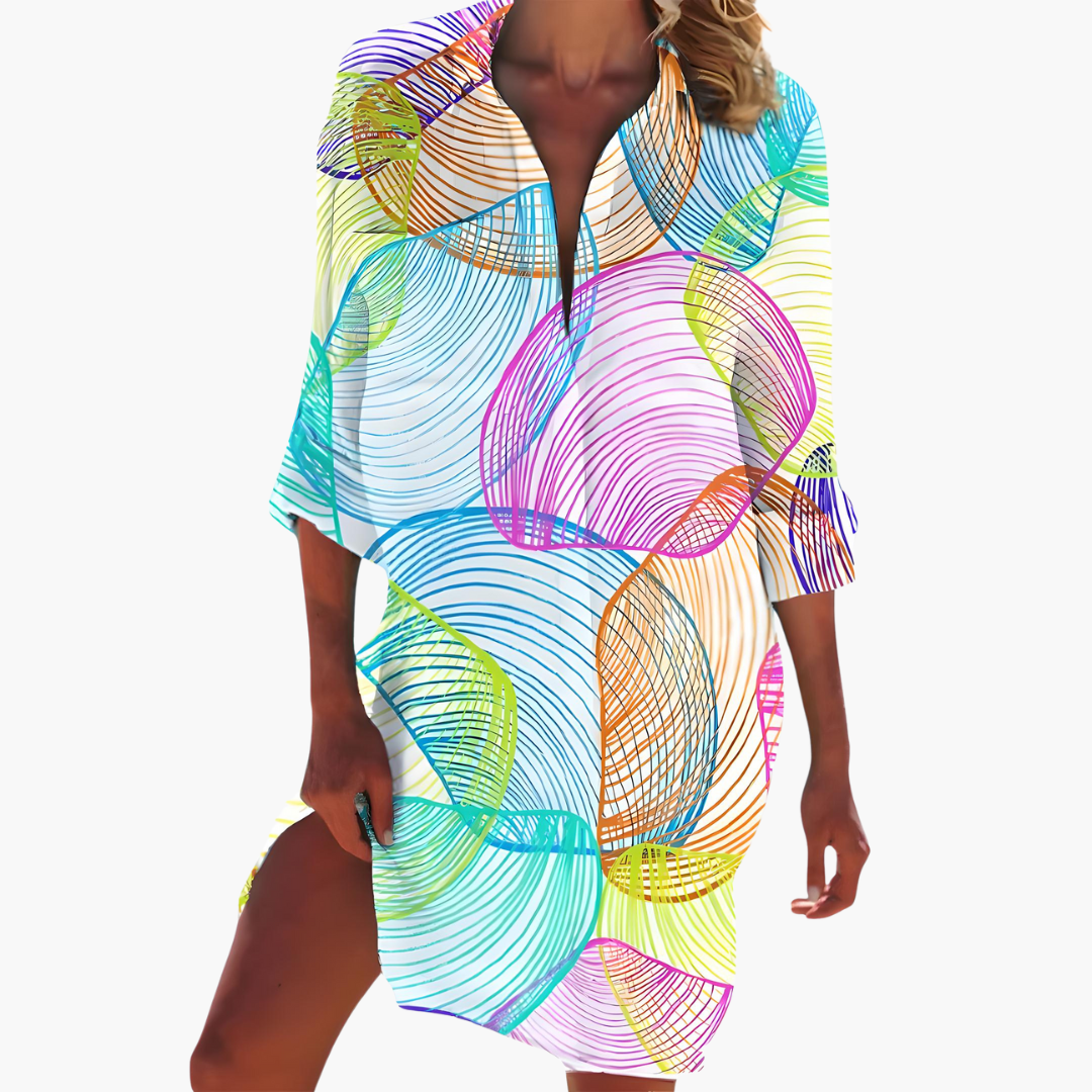 Women's Summer Dress with Long Sleeves and Button Placket - Lightweight Casual Shirt Dress for Warm Days 8