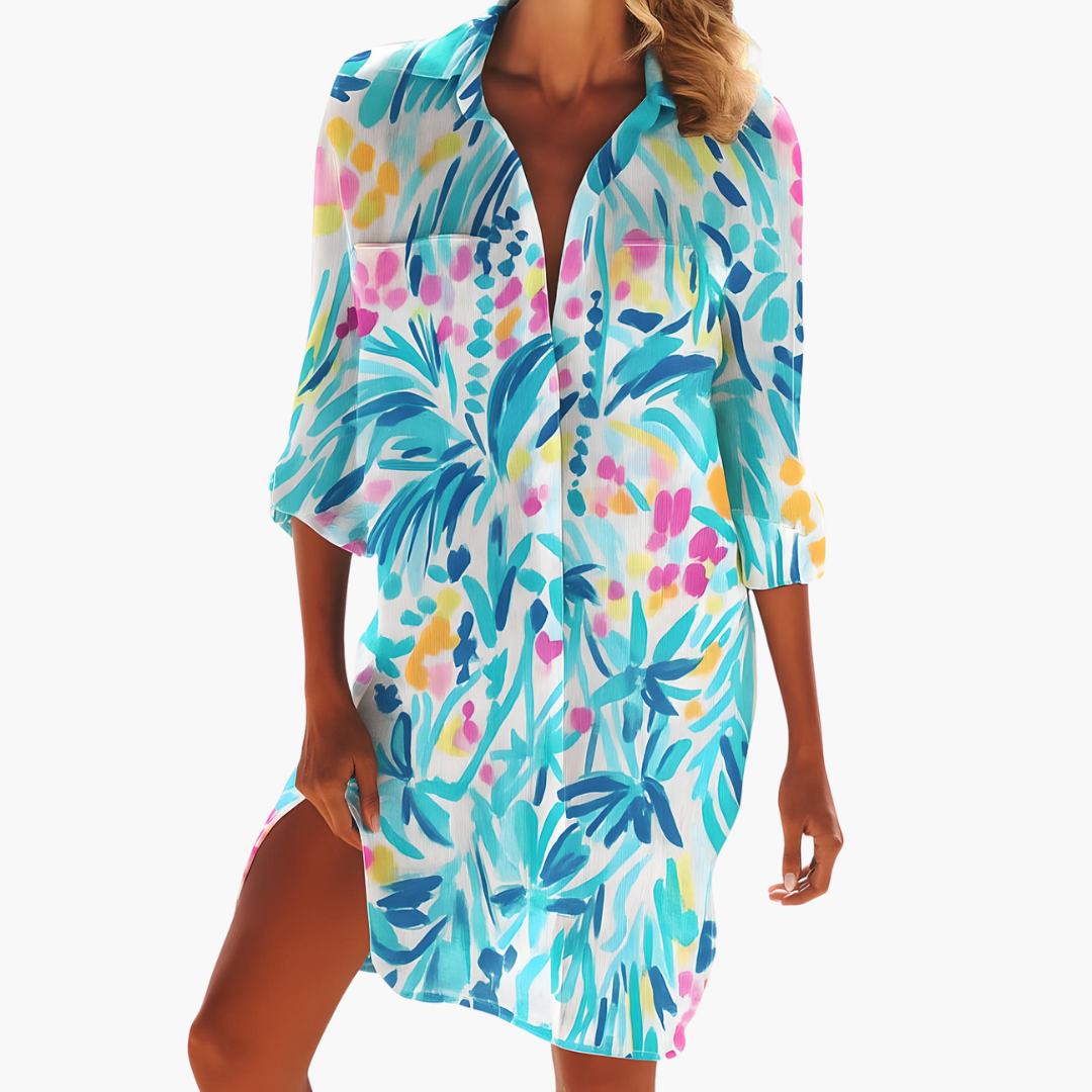 Women's Summer Dress with Long Sleeves and Button Placket - Lightweight Casual Shirt Dress for Warm Days 9