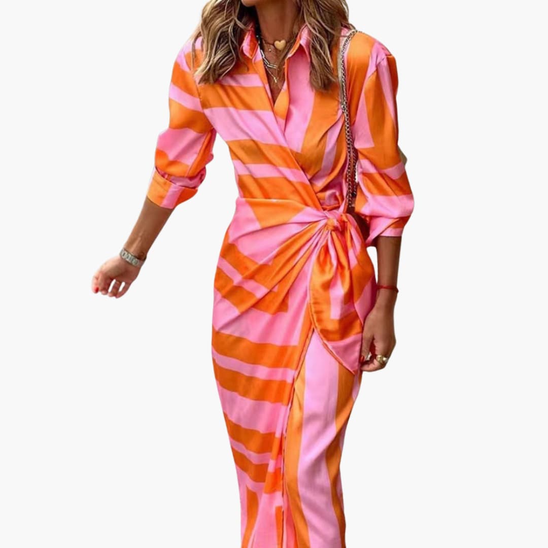 Women's Summer Striped Maxi Dress - Elegant Wrap Design for Effortless Style 0
