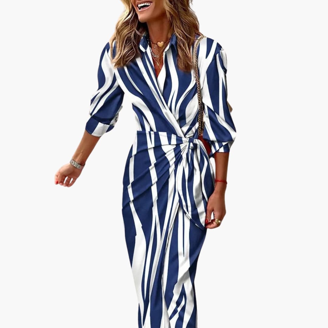 Women's Summer Striped Maxi Dress - Elegant Wrap Design for Effortless Style 3