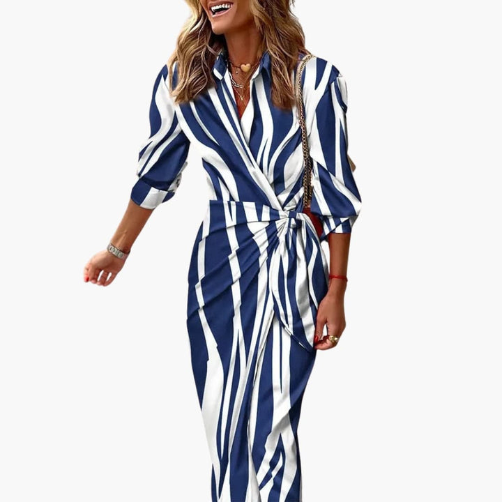 Women's Summer Striped Maxi Dress - Elegant Wrap Design for Effortless Style 3
