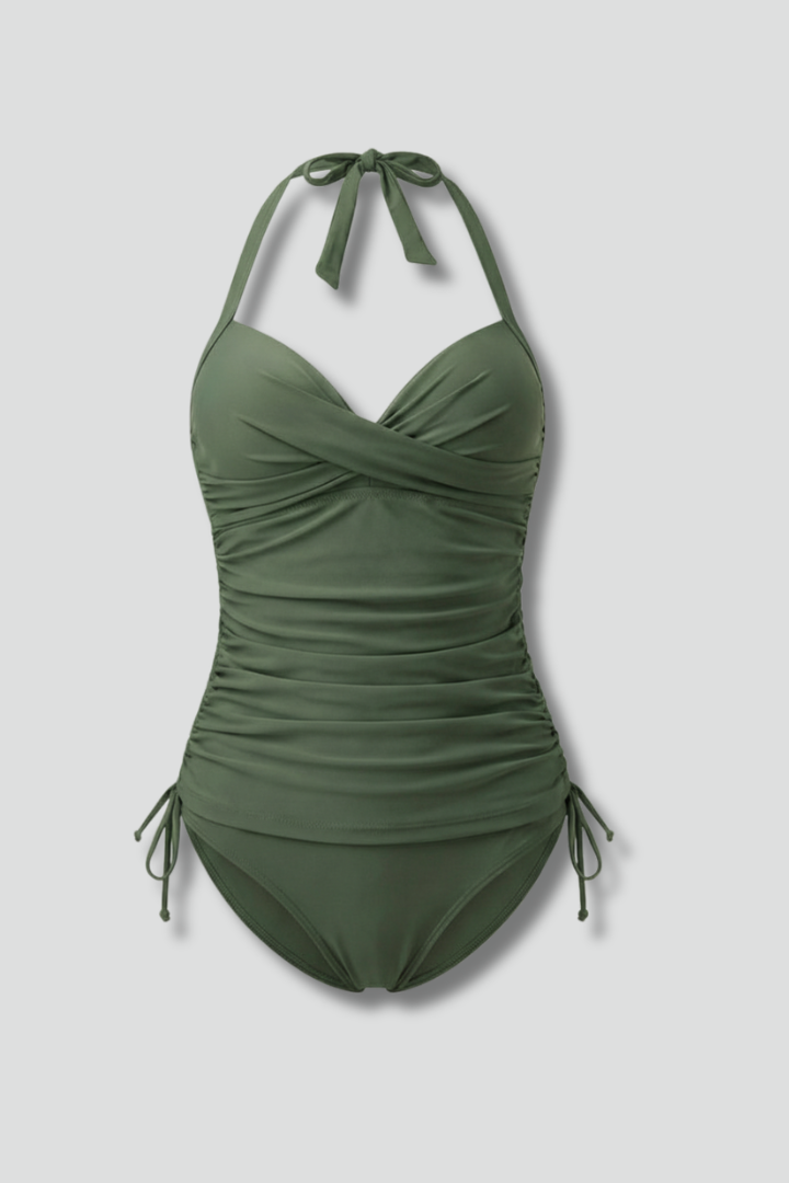Women's V-Neck Ruched Side Tankini Swimsuit - Stylish Summer Swimwear for Beach and Pool 1