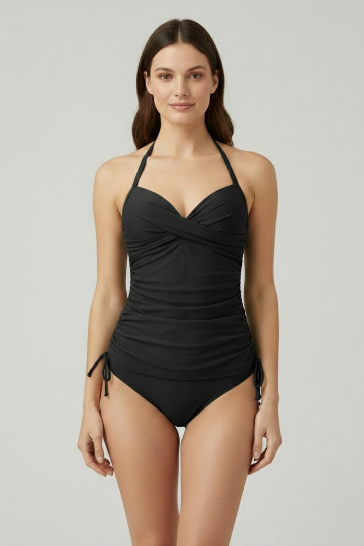 Women's V-Neck Ruched Side Tankini Swimsuit - Stylish Summer Swimwear for Beach and Pool 6