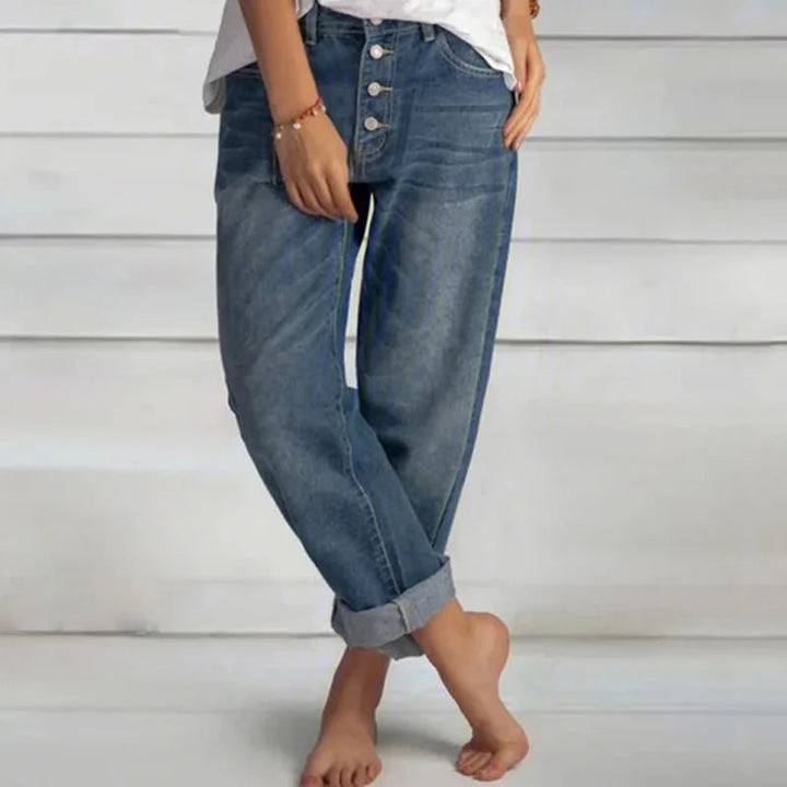 Women's Wide Leg Jeans, High-Waist Fit with Button Placket, Stylish and Flattering Design 0