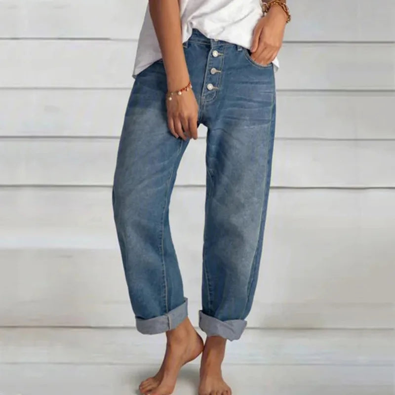 Women's Wide Leg Jeans, High-Waist Fit with Button Placket, Stylish and Flattering Design 1