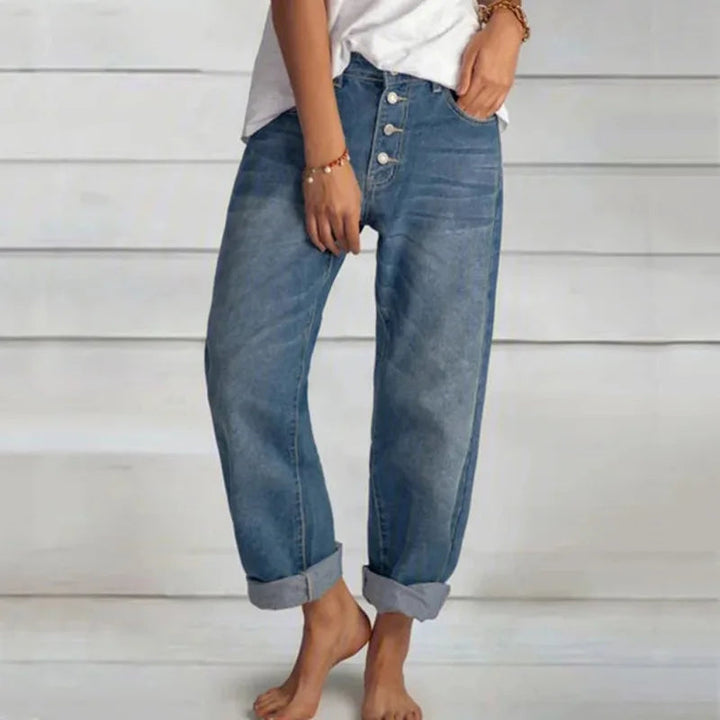 Women's Wide Leg Jeans, High-Waist Fit with Button Placket, Stylish and Flattering Design 1