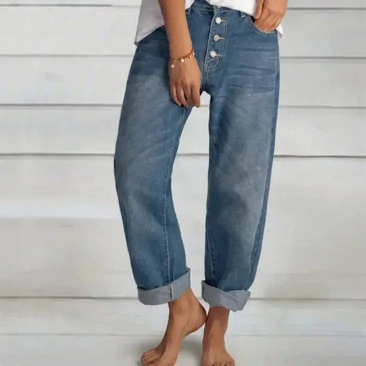 Women's Wide Leg Jeans, High-Waist Fit with Button Placket, Stylish and Flattering Design 2