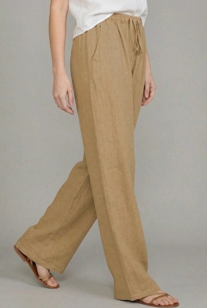 Women's Wide Leg Linen Pants with Elastic Drawstring Waistband for Summer Comfort 1