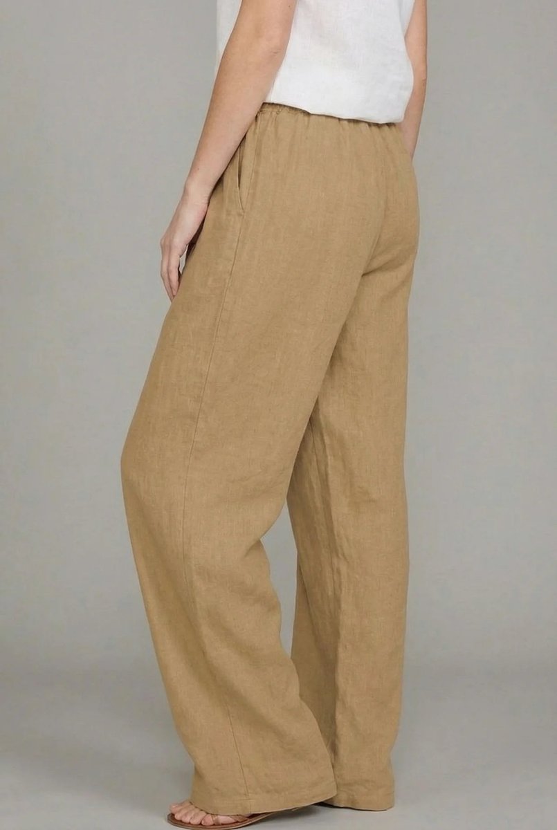 Women's Wide Leg Linen Pants with Elastic Drawstring Waistband for Summer Comfort 2
