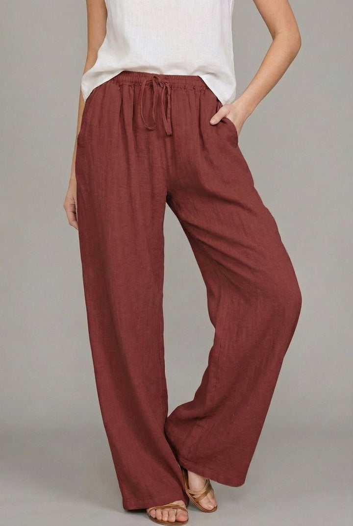 Women's Wide Leg Linen Pants with Elastic Drawstring Waistband for Summer Comfort 3
