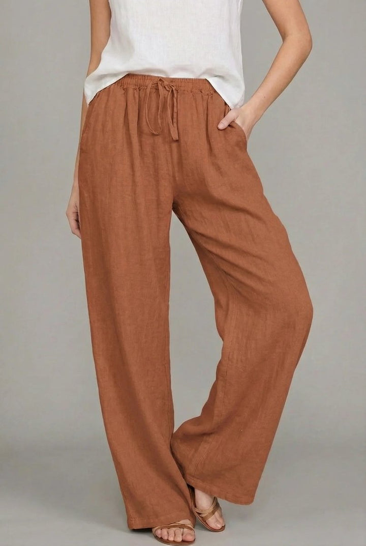 Women's Wide Leg Linen Pants with Elastic Drawstring Waistband for Summer Comfort 4