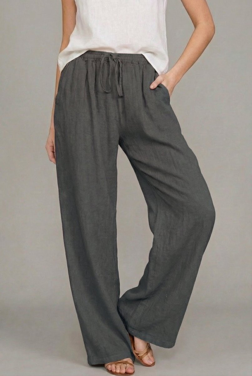 Women's Wide Leg Linen Pants with Elastic Drawstring Waistband for Summer Comfort 5