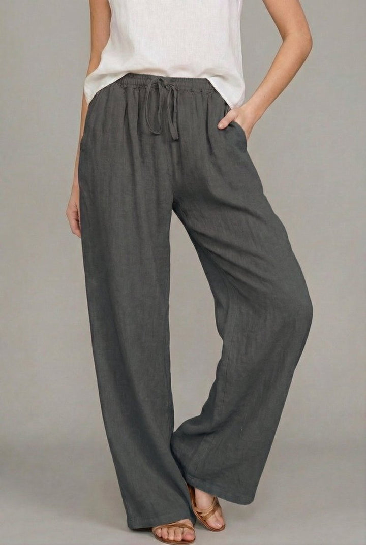 Women's Wide Leg Linen Pants with Elastic Drawstring Waistband for Summer Comfort 5