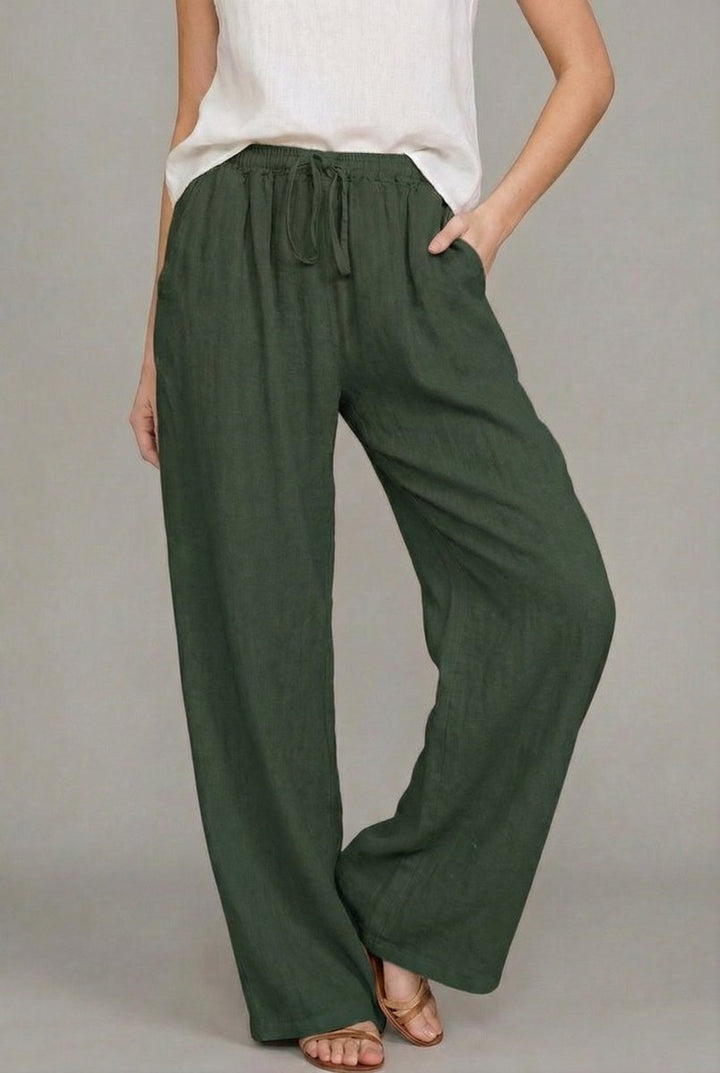 Women's Wide Leg Linen Pants with Elastic Drawstring Waistband for Summer Comfort 6