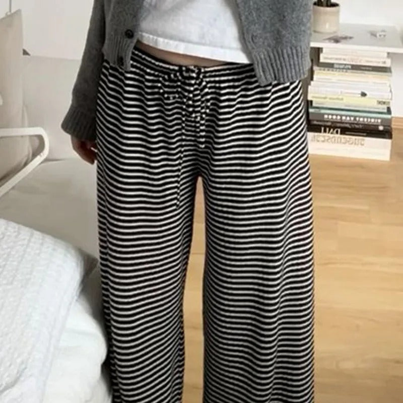 Women's Wide Leg Trousers - Relaxed Fit Striped Trousers for Spring and Summer Casual Wear 5