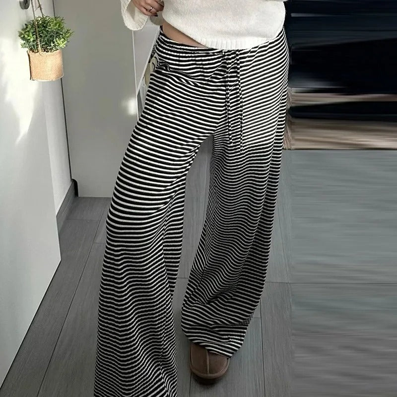 Women's Wide Leg Trousers - Relaxed Fit Striped Trousers for Spring and Summer Casual Wear 6
