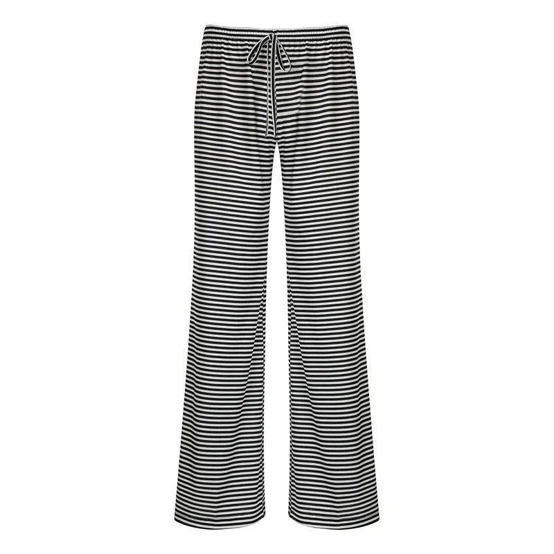 Women's Wide Leg Trousers - Relaxed Fit Striped Trousers for Spring and Summer Casual Wear 7