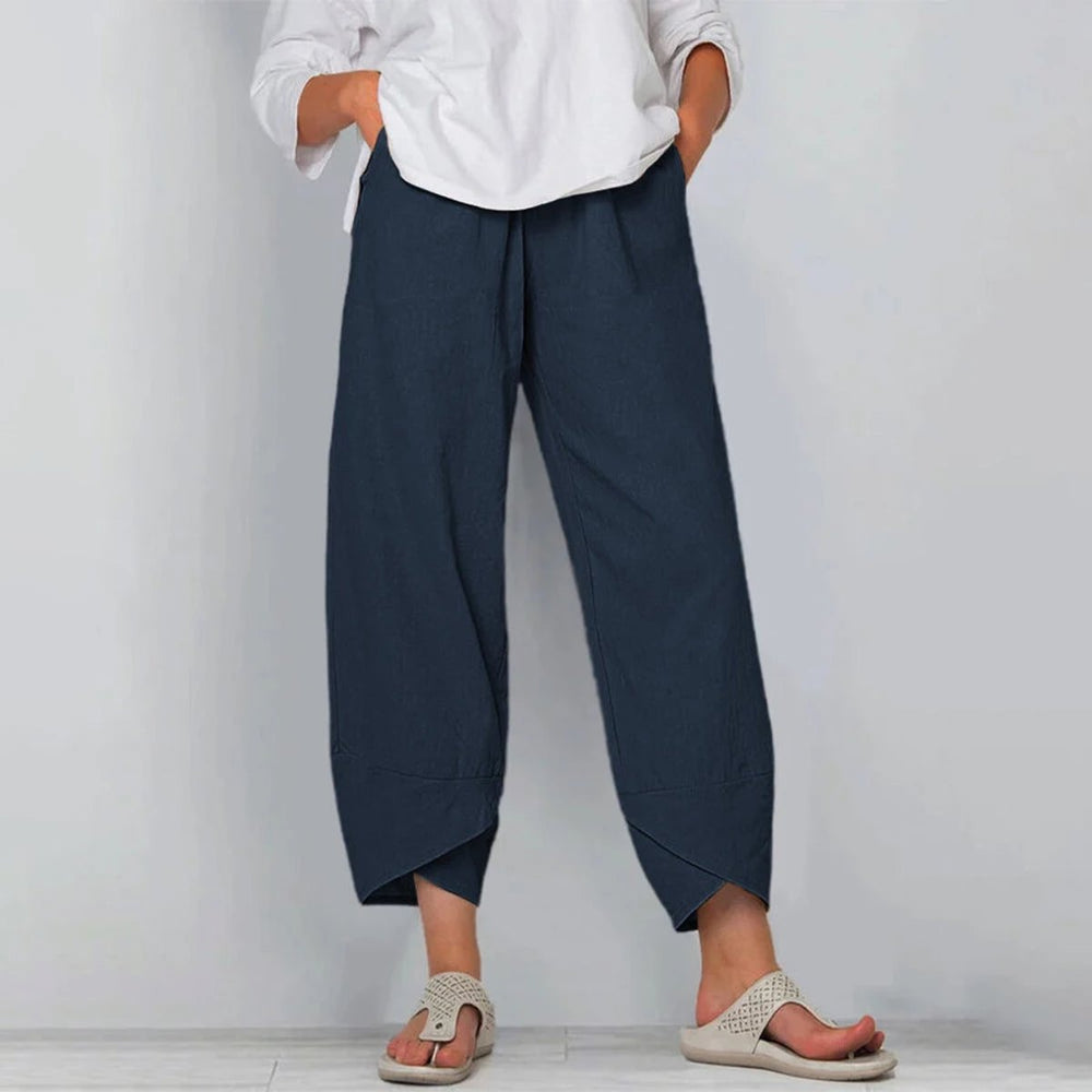 Women's Wide Leg Trousers, Palazzo Pants with Elastic Waistband and Asymmetrical Hem for Effortless Style 1