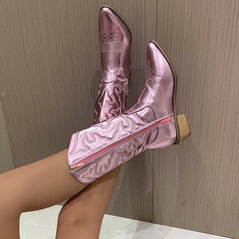 Women's Zipper Cowboy Boots | Calf Length 4